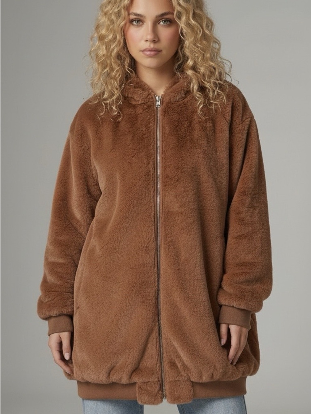 Free People- NWT Turn Up Zip Off Faux Fur Hoodie Sz L